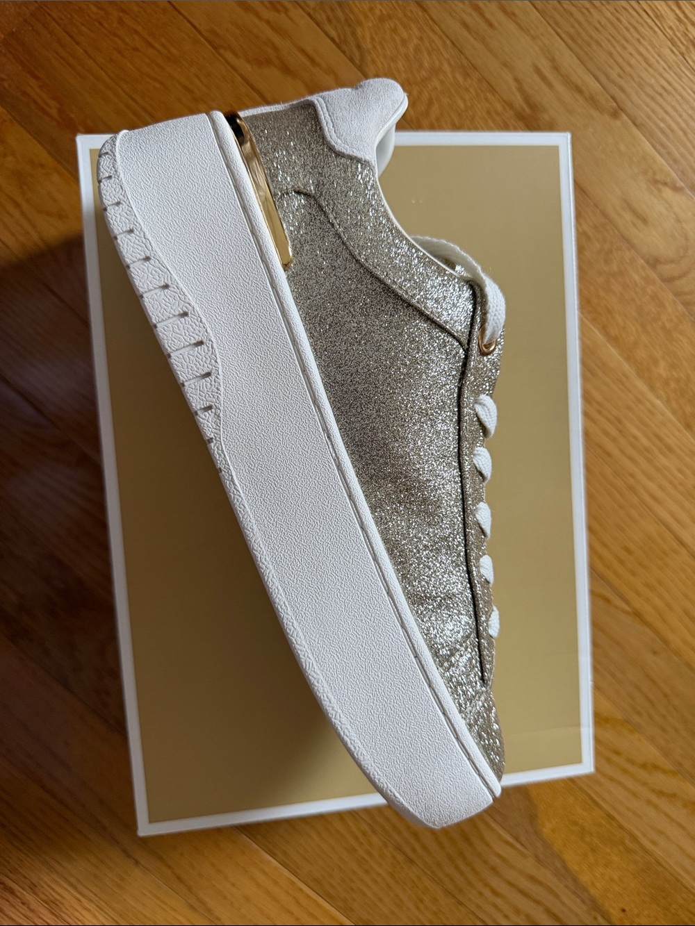 Michael Kors Women's Glitter Low-Top Sneakers in Gold - Picture 3 of 6
